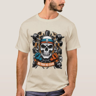Hardcore Gym Skull Bodybuilding Motivation Design Tシャツ