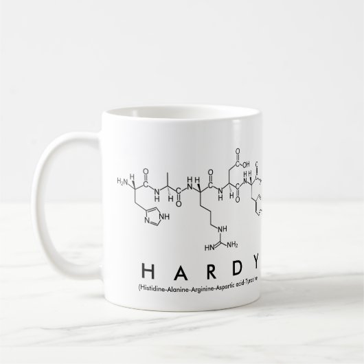 Hardyペプチド名mug コーヒーマグカップ (左)