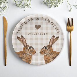 Hare Bunny Heads With Names And Date Wedding ペーパープレート