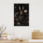 Hare Rabbit Floral Moody Forest Print, Dark ポスター (キッチン)