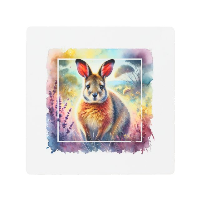 Hare Wallaby 030924AREF125 - Watercolor メタルプリント (正面)