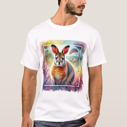 Hare Wallaby 030924AREF125 - Watercolor Tシャツ (正面)