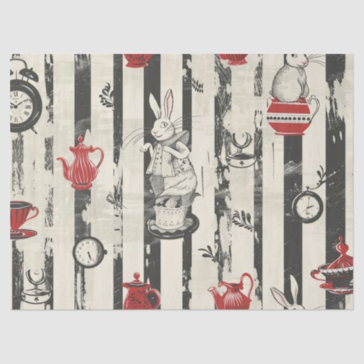 Hares Teapots Clocks Alice in Wonderland Decompage 薄葉紙 (正面)