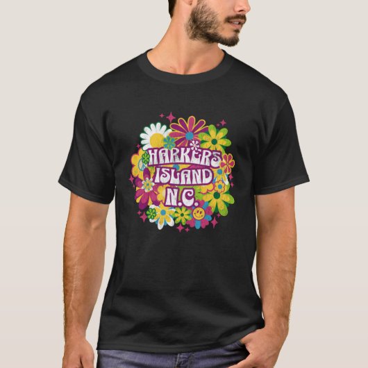 Harkers Island NC Summertime Vacationing 70s Flowe Tシャツ (正面)