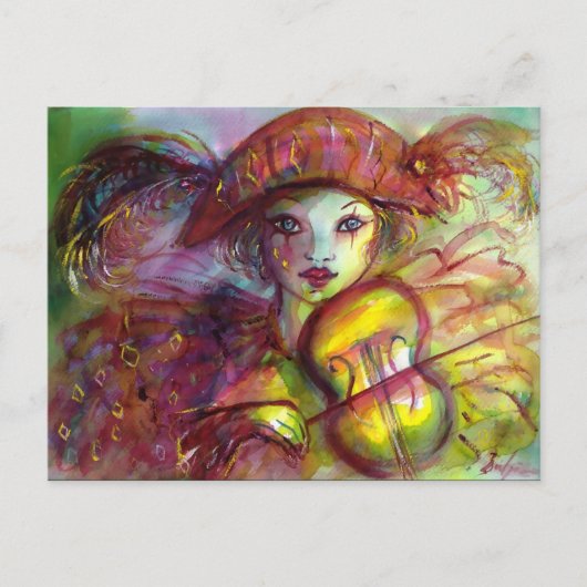 HARLEQUINの遊ヴァイオリン音楽、仮装パーティー インビテーションポストカード (正面)