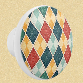 Harlequinヴィンテージ金ゴールド赤い緑のパタアーガイルーン セラミックノブ