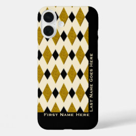 Harlequin金ゴールド,ブラック,クリームパーソナライズされた(R) iPhone 16 Plusケース
