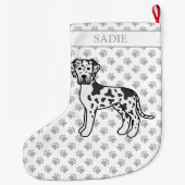 Harlequin黒白グレート可愛い犬と名前 ラージクリスマスストッキング (裏面)