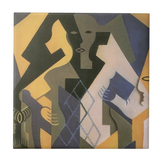 Harlequin at a Table by Juan Gris, ヴィンテージ・キュービズム タイル (正面)