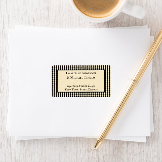 Harlequin Black Cream Text Border Address Labels ラベル (インサイチュ)