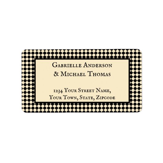 Harlequin Black Cream Text Border Address Labels ラベル (正面)