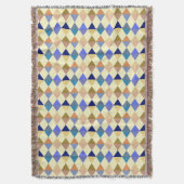 Harlequin / diamond pattern – クリームとブルー スローブランケット (正面縦)