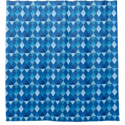 Harlequin / diamond pattern – デニムブルー シャワーカーテン (正面)