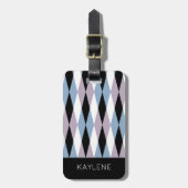 Harlequin Diamond Pattern – 青と埃の多い薄紫 ラゲッジタグ (正面縦)