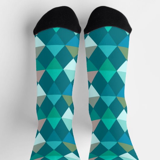 Harlequin / diamond pattern - Teal and Aqua ソックス (上部)