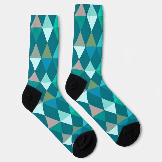 Harlequin / diamond pattern - Teal and Aqua ソックス (右)