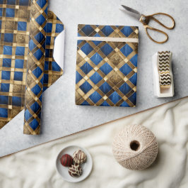 Harlequin Diamonds Blueおよび金ゴールドID1031 ラッピングペーパー