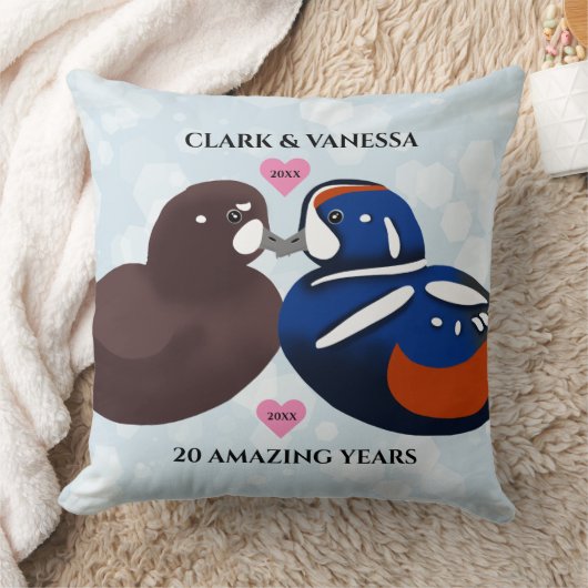 Harlequin Ducks Lovebirds Any Anniversary Year クッション (ブランケット)