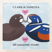 Harlequin Ducks Lovebirds Any Year Anniversary ガラスコースター (正面)