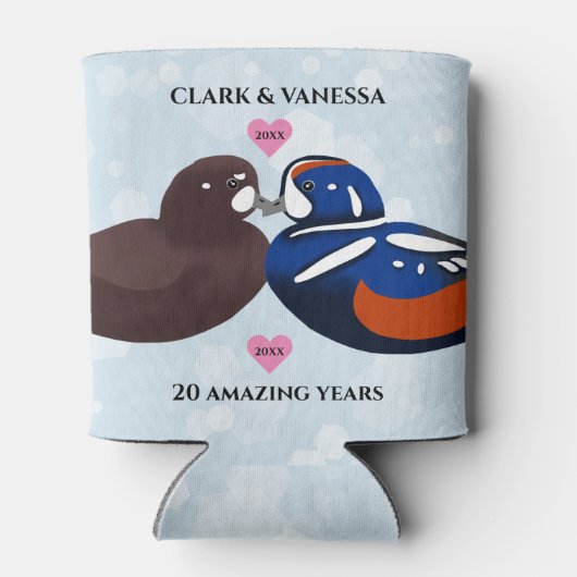 Harlequin Ducks Lovebirds Any Year Anniversary 缶クーラー (裏面)