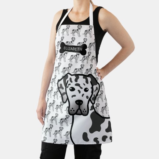 Harlequin Great Daneかわいい漫画の犬と名前 エプロン (インサイチュ)