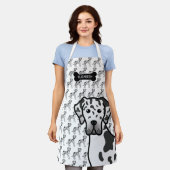 Harlequin Great Daneかわいい漫画の犬と名前 エプロン (着用した状態)