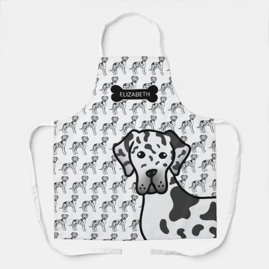 Harlequin Great Daneかわいい漫画の犬と名前 エプロン (正面)
