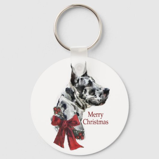 Harlequin Great Daneクリスマスプレゼント キーホルダー (正面)