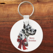 Harlequin Great Daneクリスマスプレゼント キーホルダー (正面)