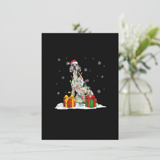 Harlequin Great Dane Christmas Tree Lights Xmas Pa 招待状 (スタンド正面)