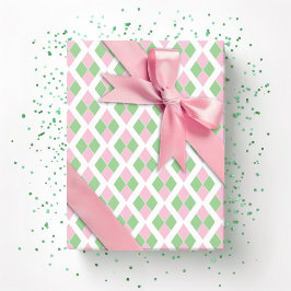 Harlequin Lattice in Pink and Green ラッピングペーパー