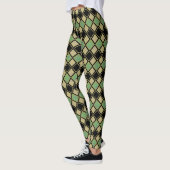 Harlequin Pattern in Gold, Green, and Black  レギンス (左)