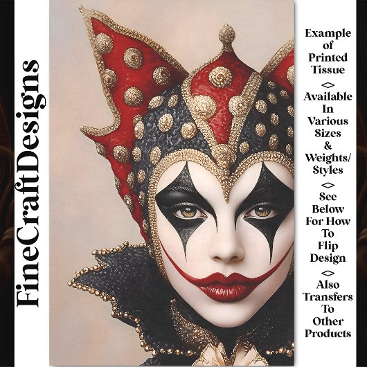 Harlequin Red、金ゴールド、およびホワイト顔BU1デコページ 薄葉紙