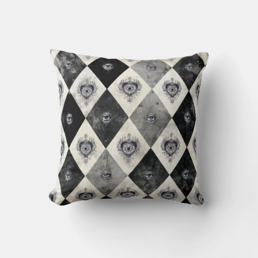 Harlequin with All-Seeing Eyes Throw Pillow クッション (正面)