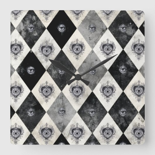 Harlequin with All-Seeings Eyes Wall Clock スクエア壁時計 (正面)