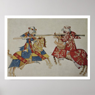 Harley 4205 f.366 Jousting Knights, c.1445 (vellum ポスター