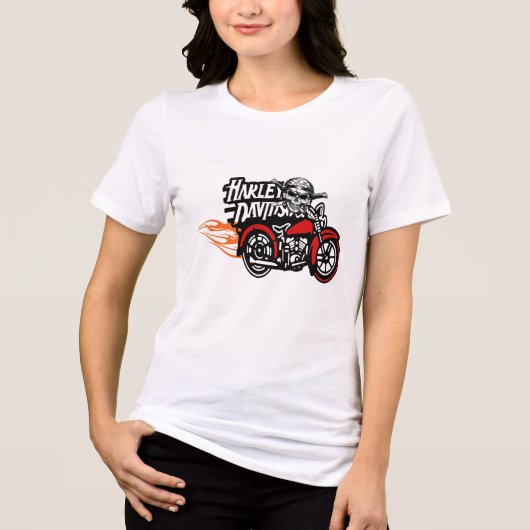 Harley Davidson Flaming Veteran Biker Skull Motor トライブレンドTシャツ (正面)
