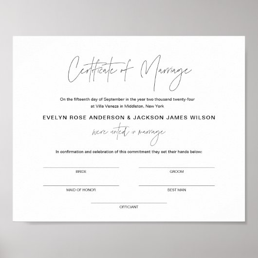 HARLOWの結婚婚姻証明書8x10 ポスター (正面)