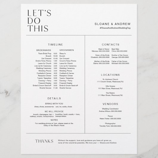 HARLOWブライダルパーティのタイムライン、旅程および詳細 (正面)