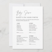 HARLOWベビーシャワーあなたの携帯のゲームカードに何が 招待状 (正面)