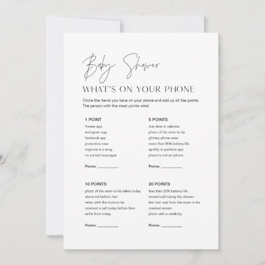 HARLOWベビーシャワーあなたの携帯のゲームカードに何が 招待状 (正面)