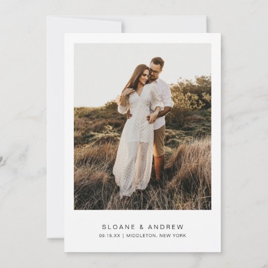 HARLOWミニマモダンリスト写真の日付を保存 招待状 (裏面)