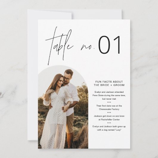 HARLOWミニマリストのテーブル番号とおもしろいファクト5 x 7 招待状 (裏面)