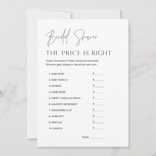 HARLOW価格を推測するブライダルシャワーゲームカード 招待状 (正面)