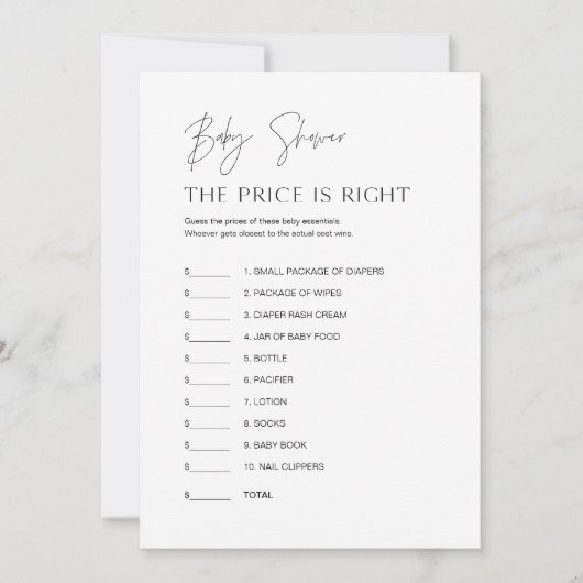 HARLOW価格を推測ベビーシャワーゲームカード 招待状 (正面)