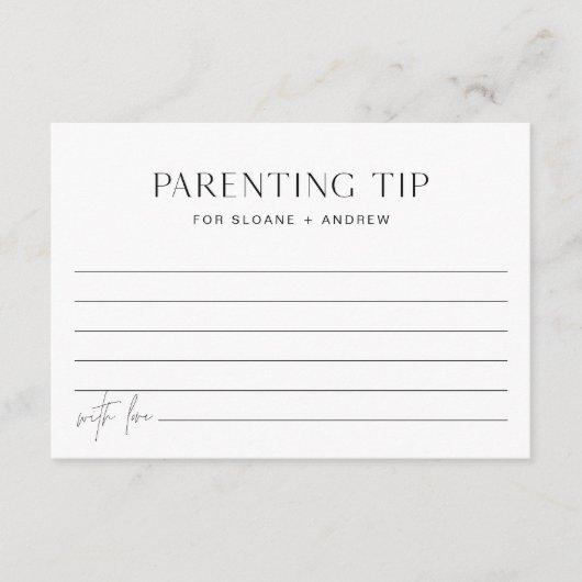 HARLOW子育てのヒント赤ちゃんシャワーアドバイスカード エンクロージャーカード (正面)