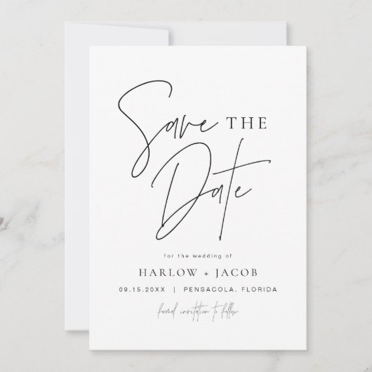 HARLOW Edgyミニマはっきりしたリスモダントが日付を保存 招待状 (正面)