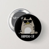 Harmoni-cat Funny Harmonica Cat Pun Dark BG 缶バッジ (正面&裏面)