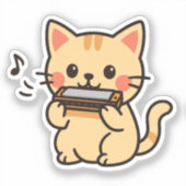 Harmonica Cat Cartoon シール (正面)