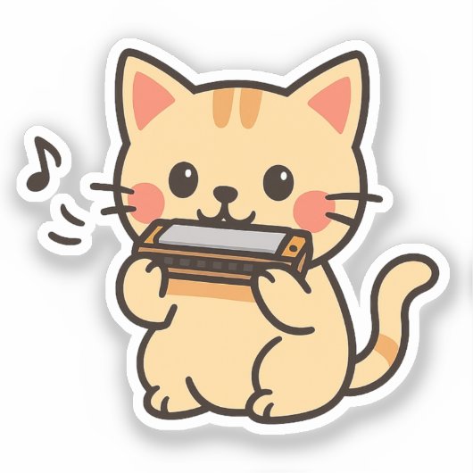 Harmonica Cat Cartoon シール (正面)